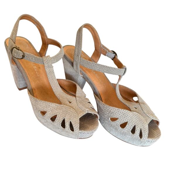 Jeffrey Campbell Handmade Retro Gray Suede T-Strap Sling Back Strappy Heel - 6 - Picture 2 of 9